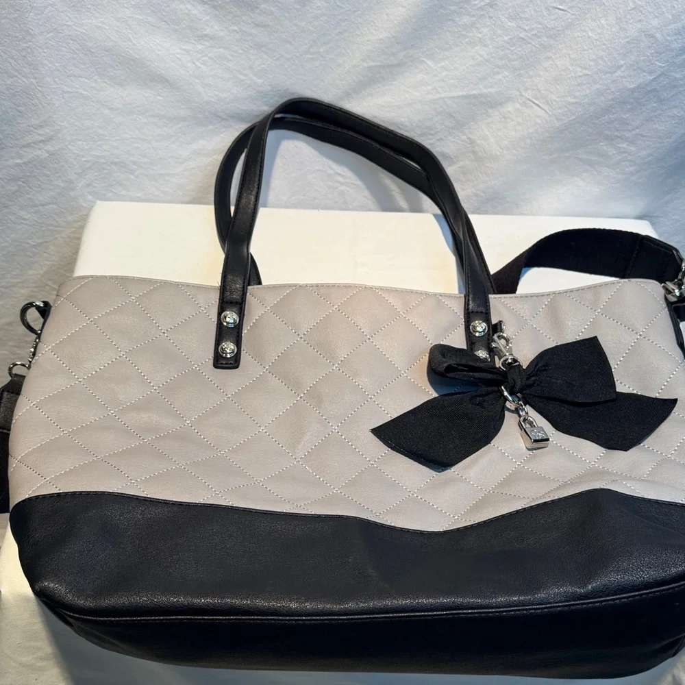 Jessica Simpson Black and Gray Quilted Tote with Bow